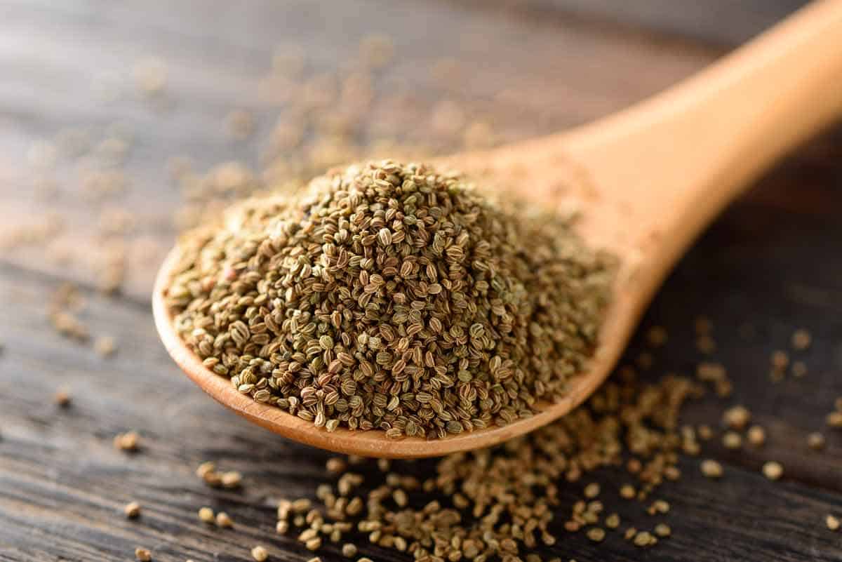 A bowl of brown celery seeds