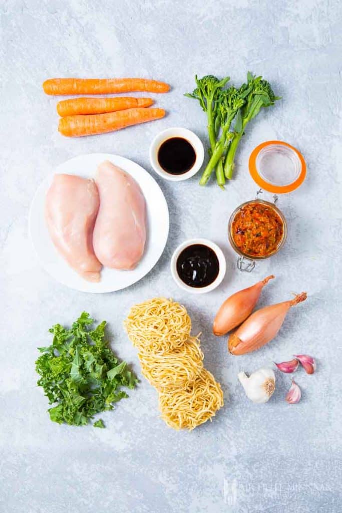 Ingredients to make bami goreng