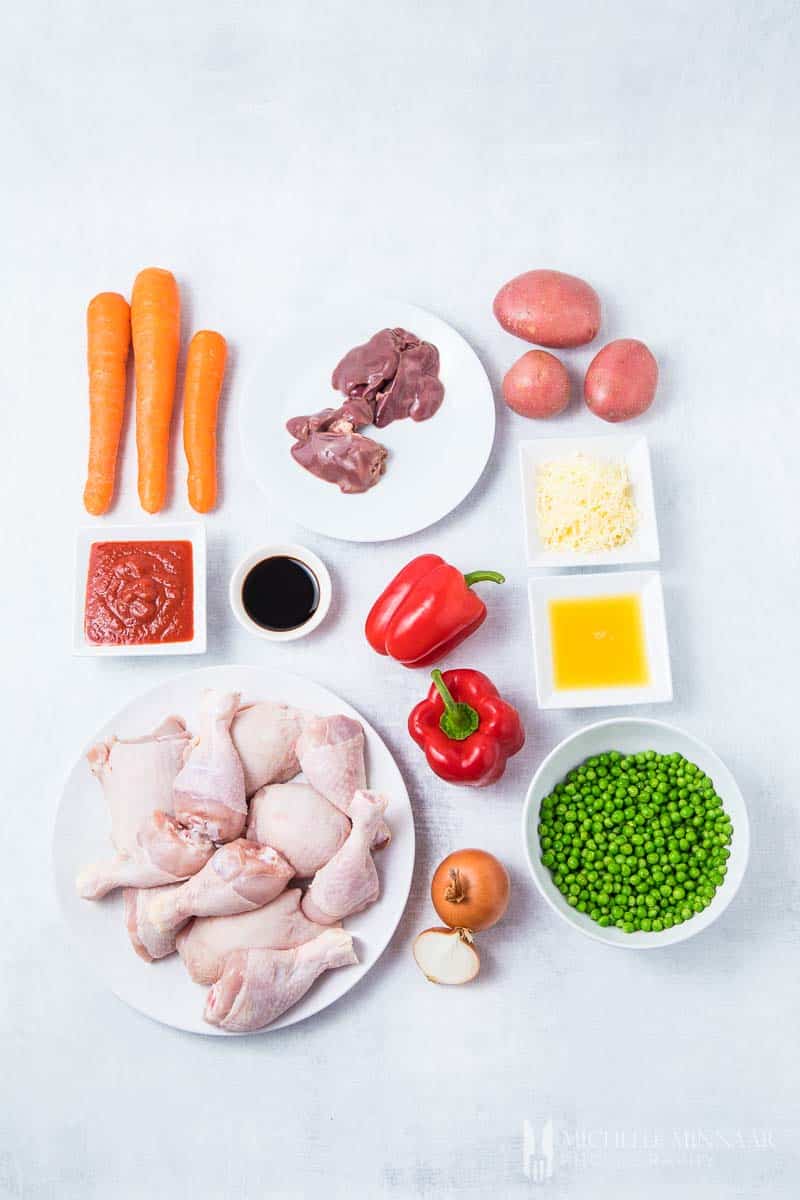 Ingredients to make chicken caldereta