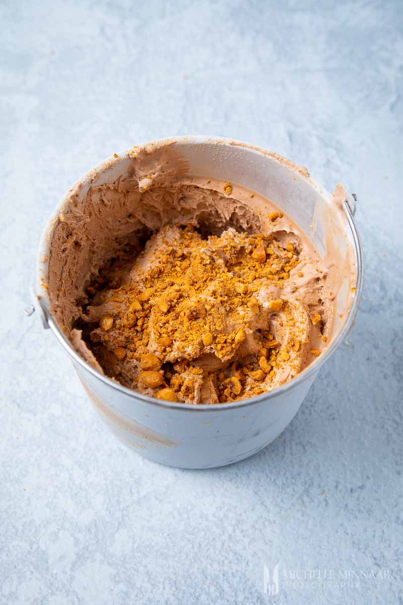 ferrero rocher ice cream in a silver bucket
