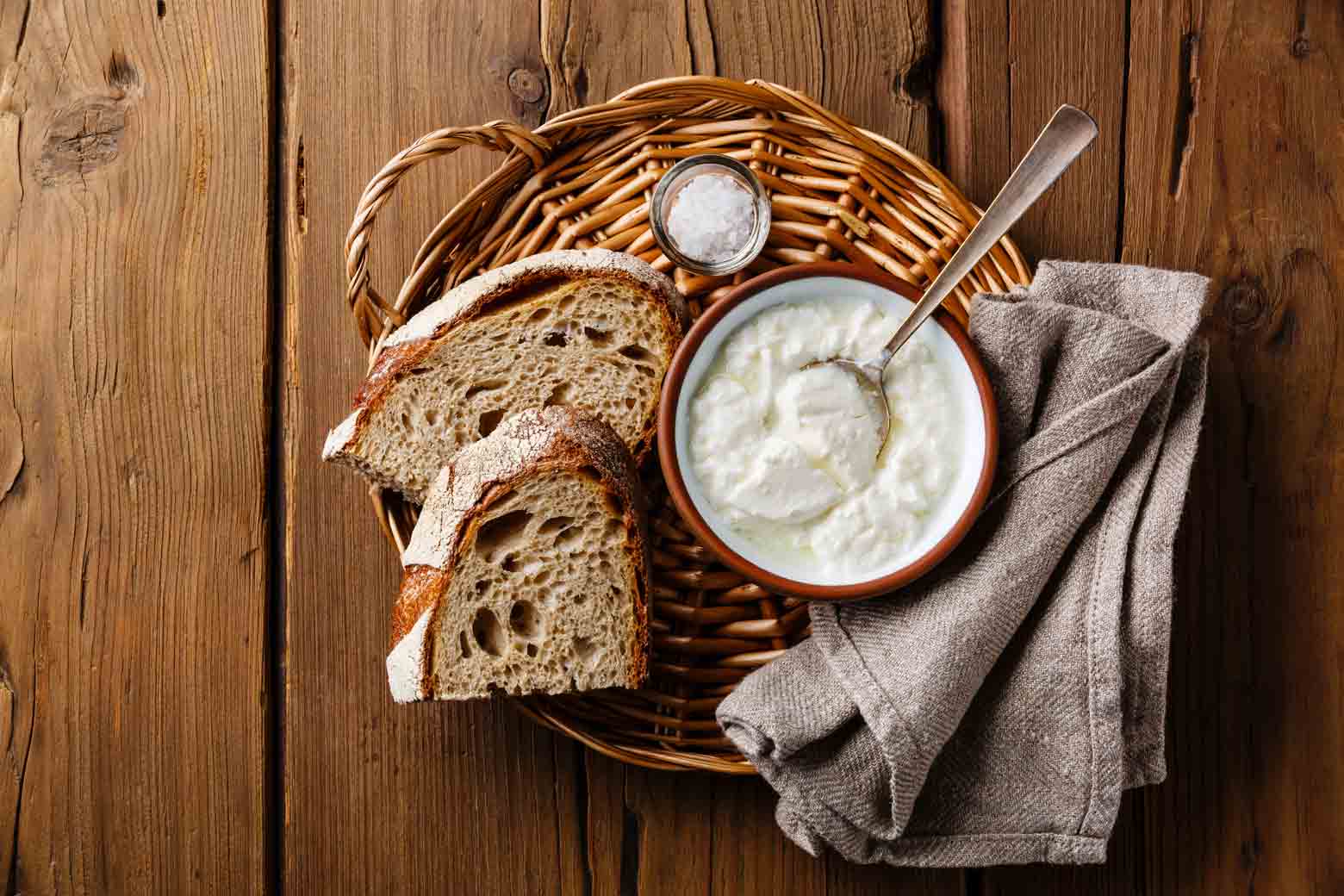 A white bowl of clabber cheese