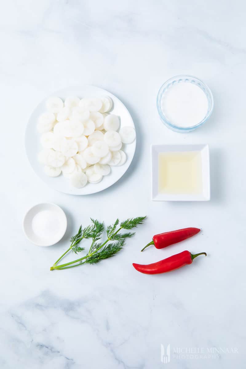 Ingredients to make pickled daikon