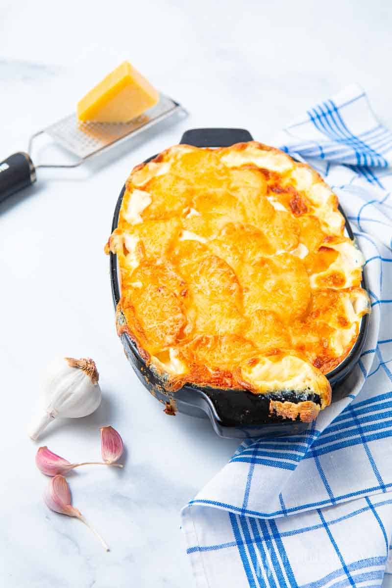 A casserole dish of gratin dauphinois