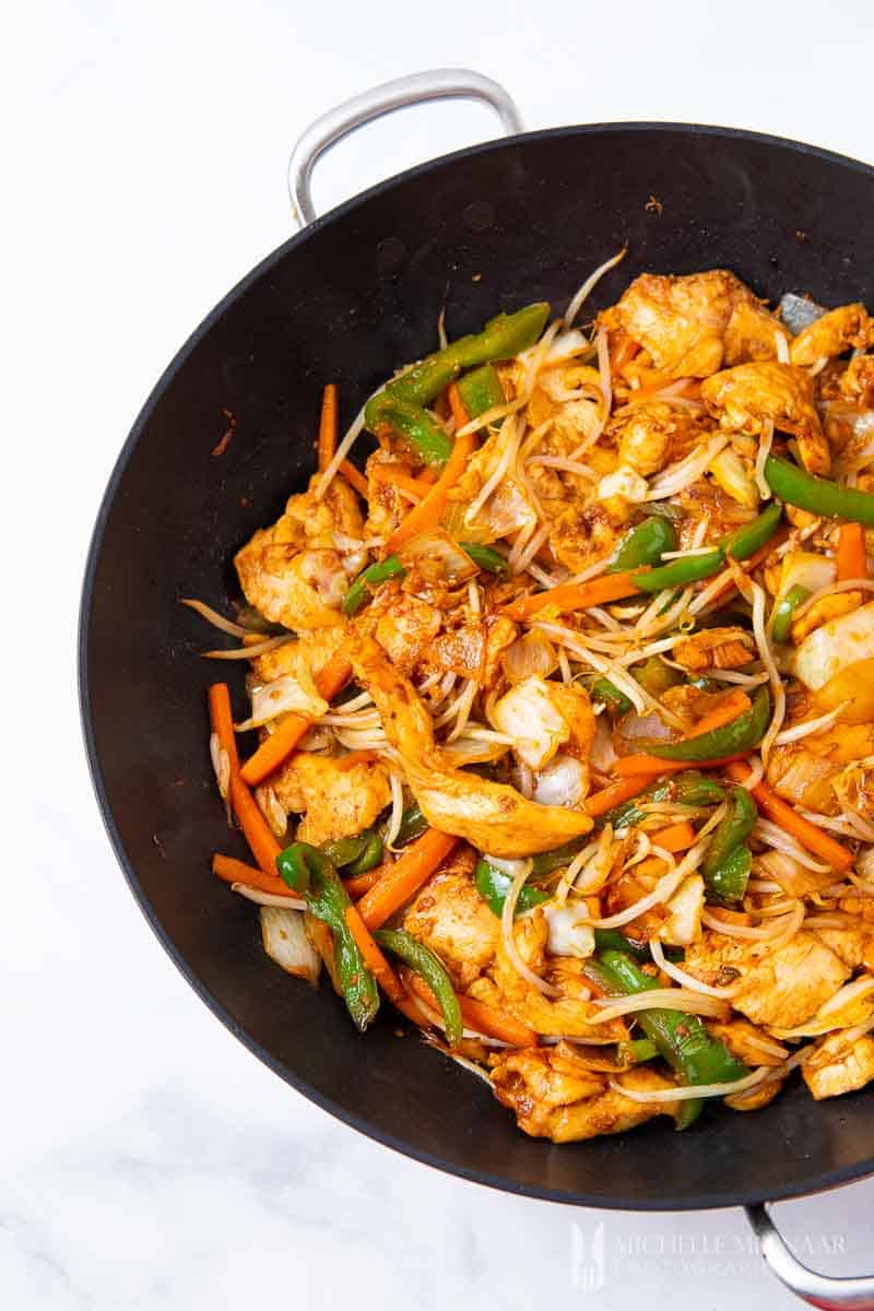 Stir fry in a saute pan 