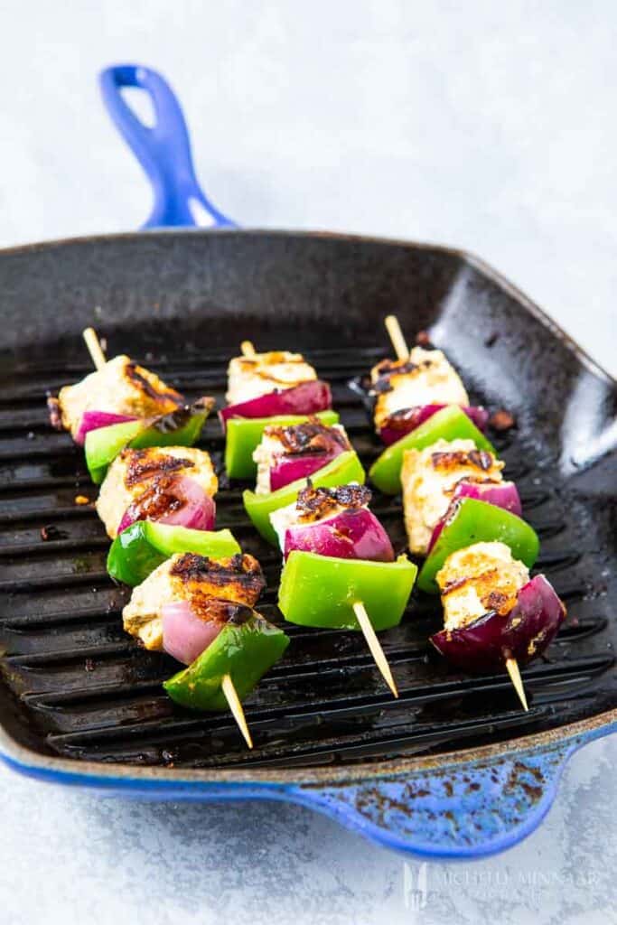 Skewers of tofu and peppers 