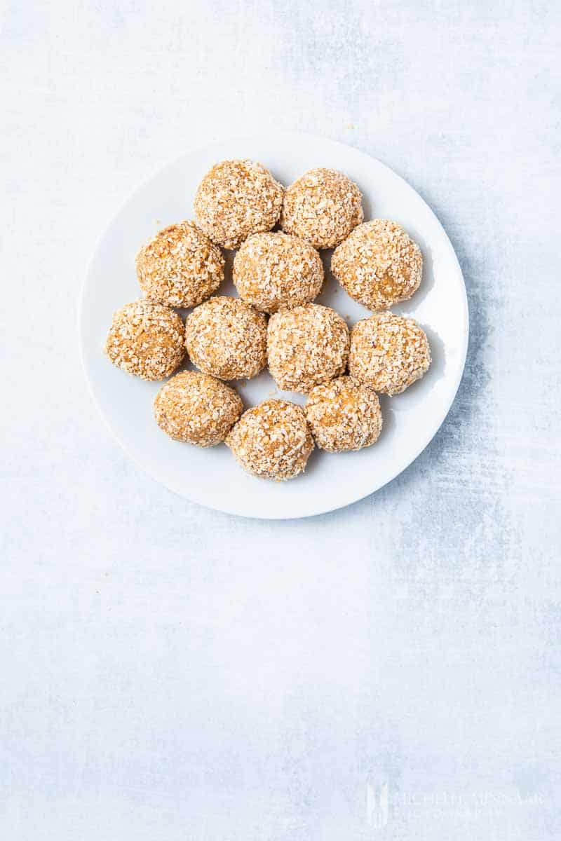 A plate of peanut butter coconut balls