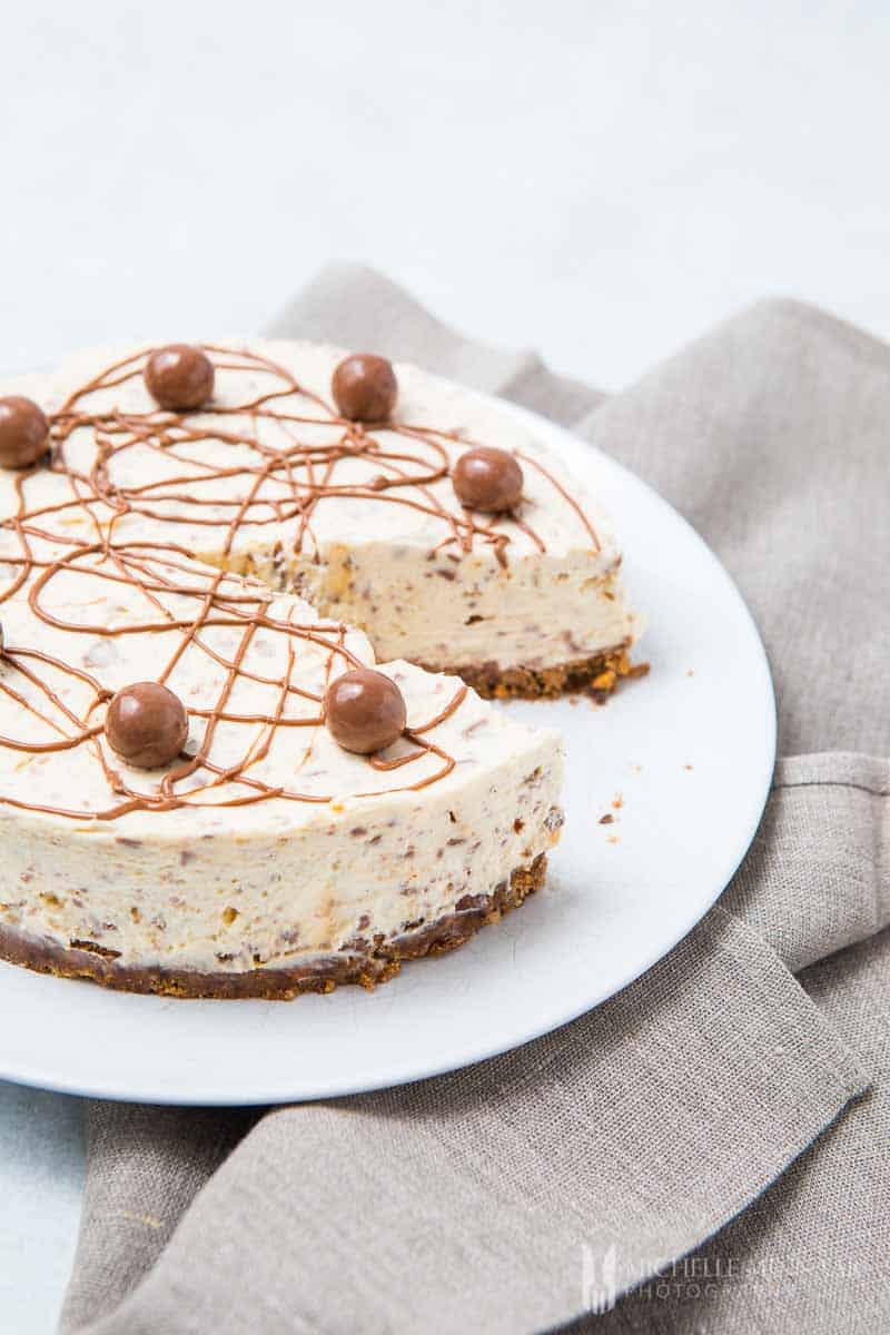 A close up of a Maltesers Cheesecake