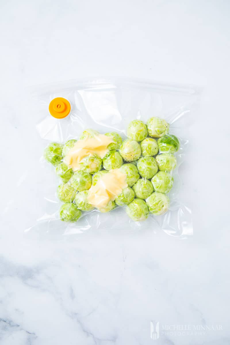 Brussels Sprouts in a sous vide bag with Butter