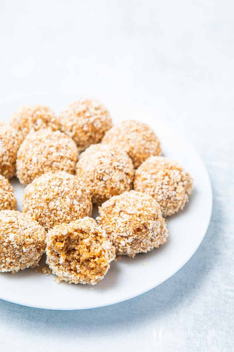 A plate of peanut butter coconut balls