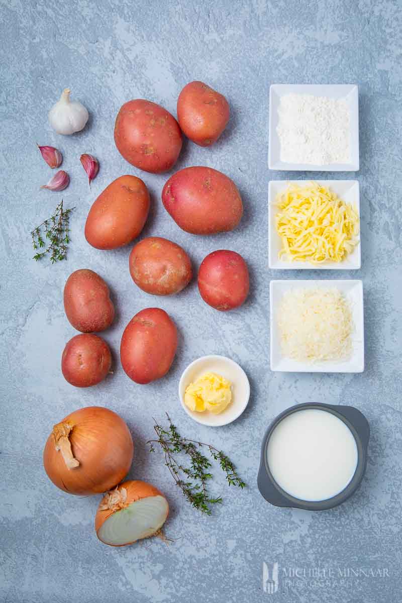 Ingredients to make gluten free scalloped potatoes