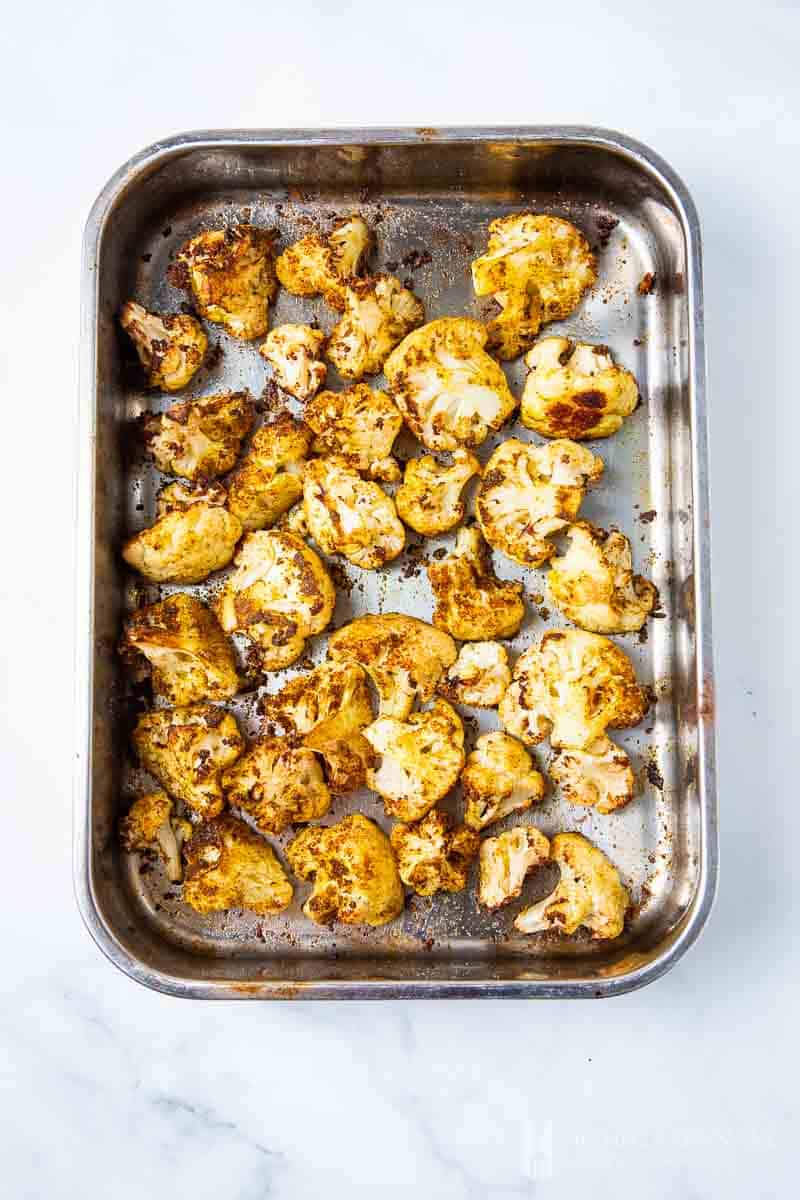 Browned Cauliflower in a pan 