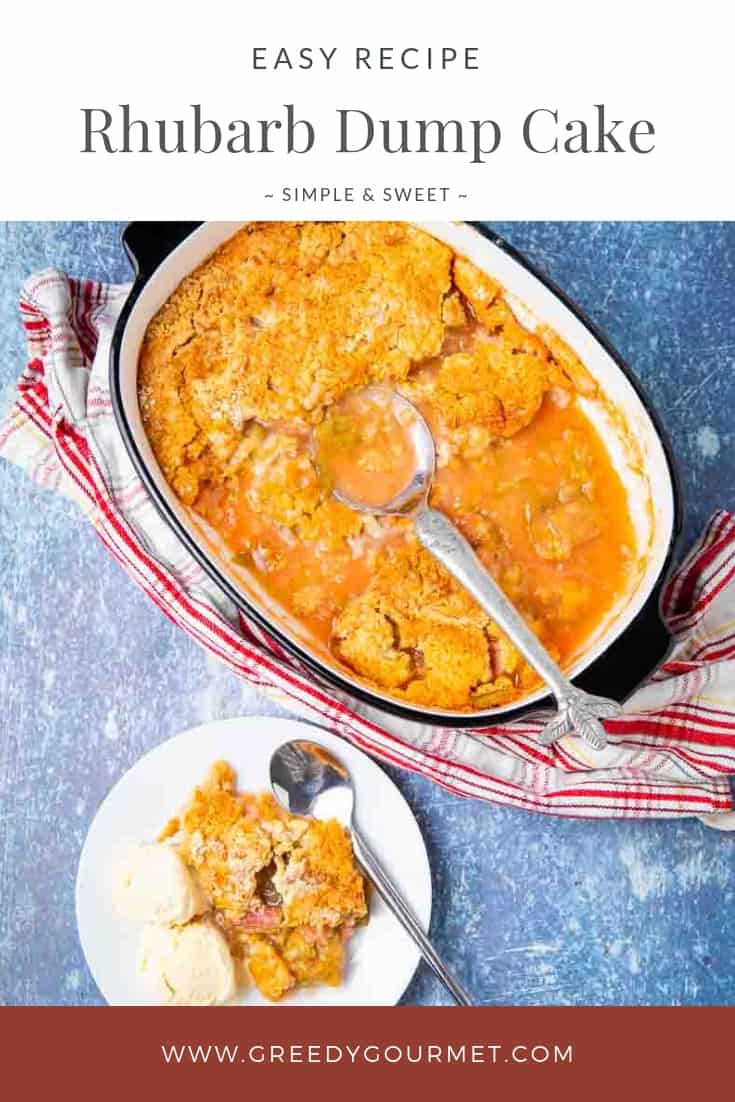 A rhubarb dump cake in a casserole dish