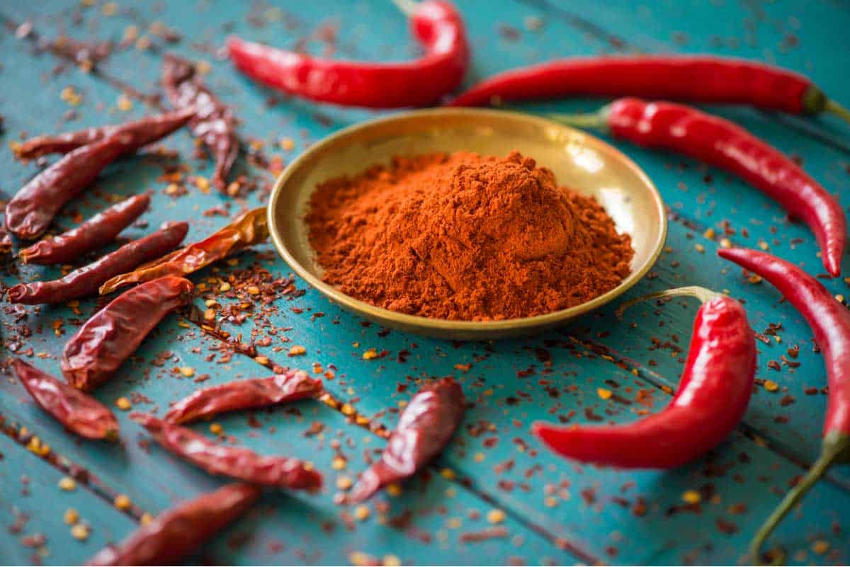 A bowl of chilli powder.