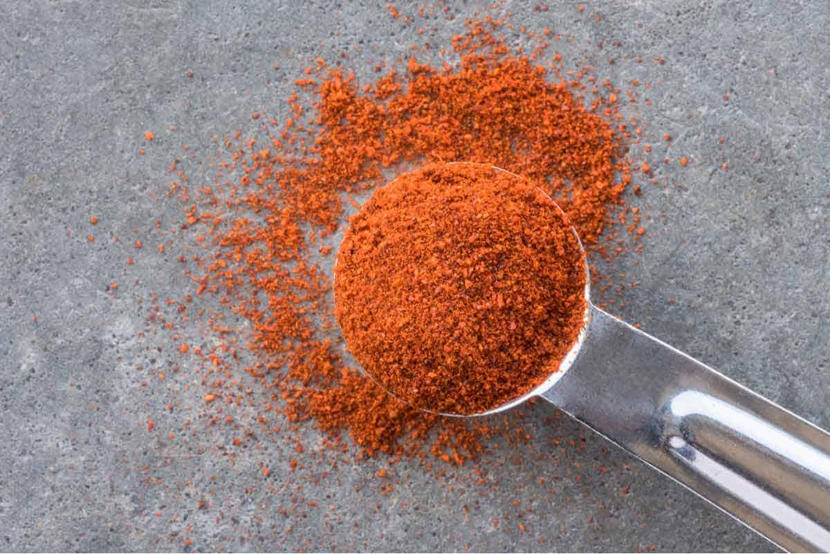 A bowl of chipotle powder to be used as a substitute for red pepper flakes