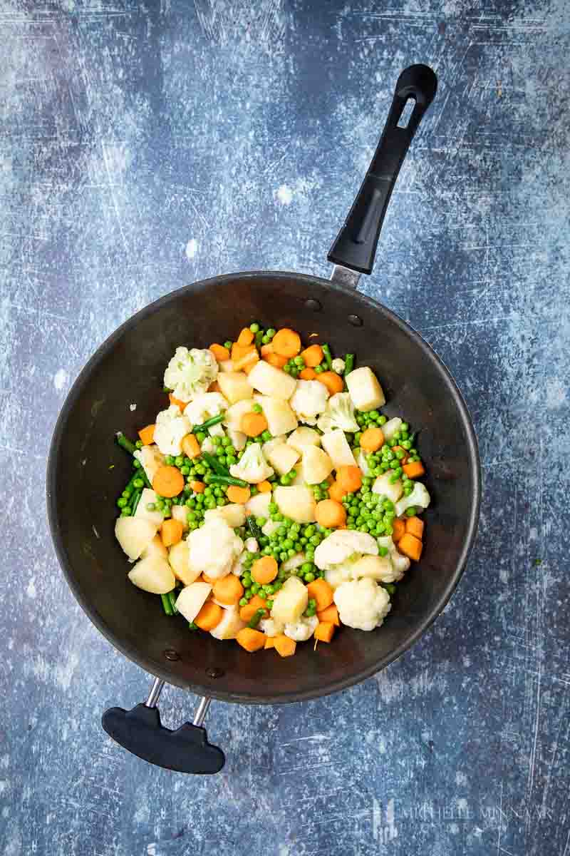 Vegetables sauteeing in a pan 