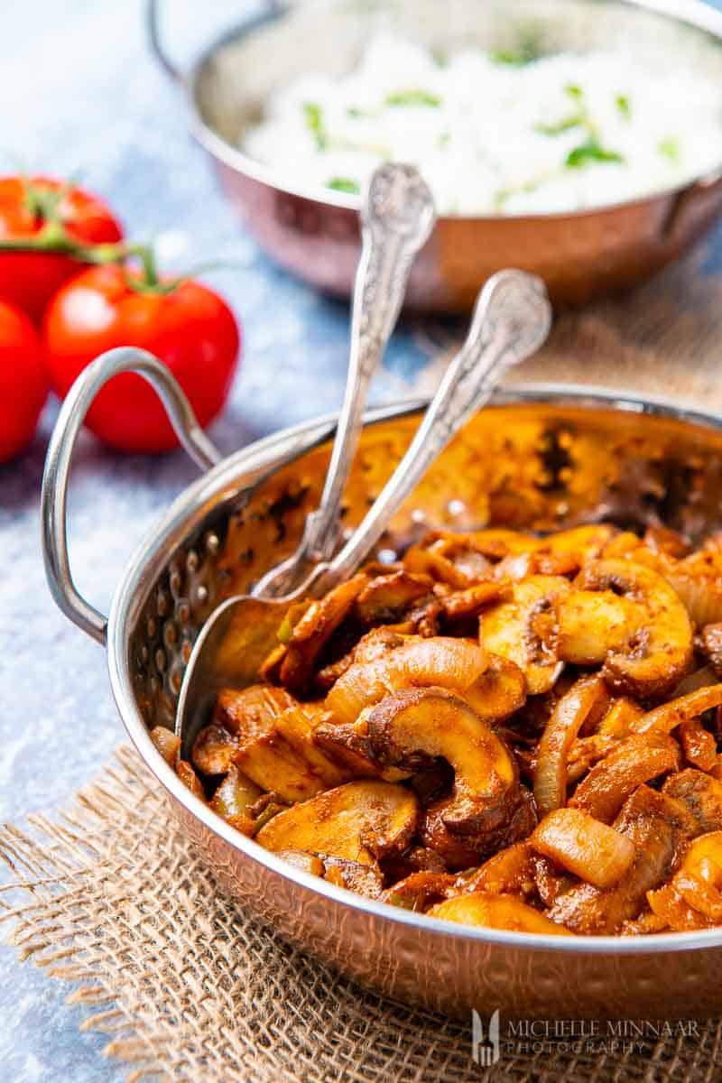 Close up of mushroom bhaji