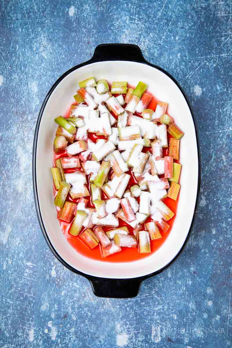 Rhubarb covered in sugar