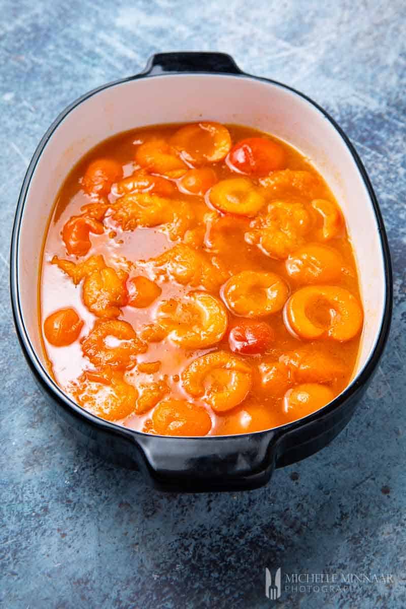 Apricots in a casserole dish 