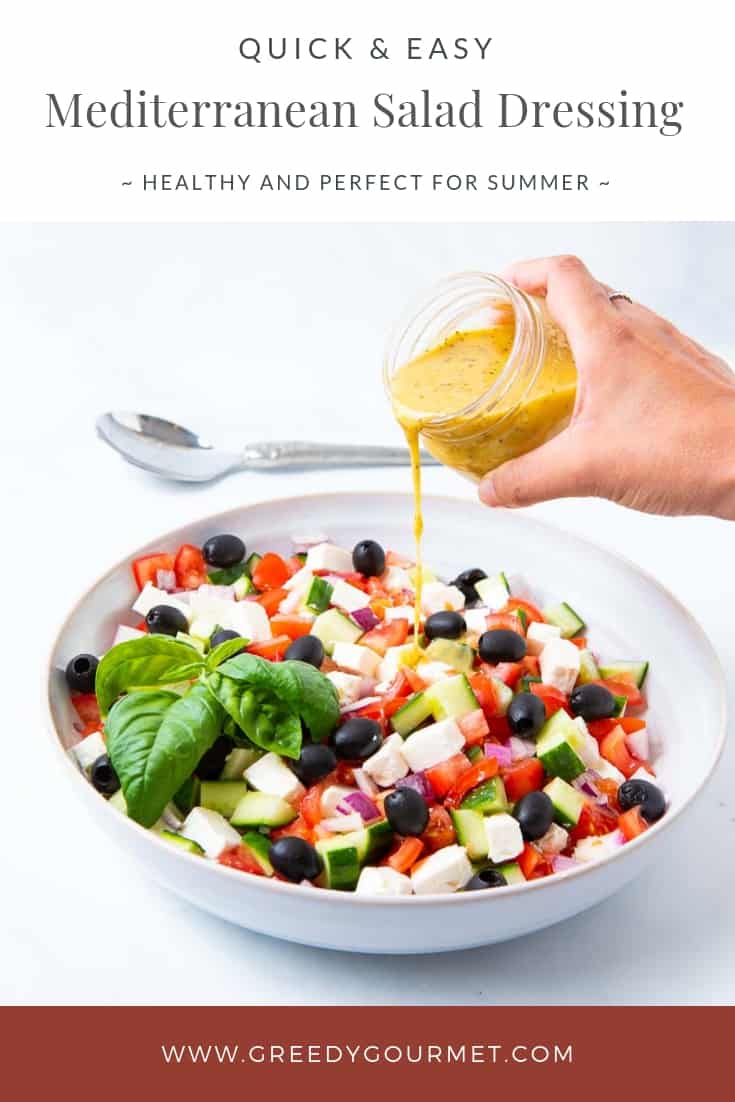 Mediterranean Salad Dressing being poured onto a salad 