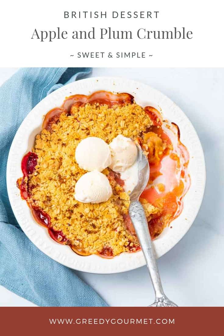 A bowl of apple and plum crumble