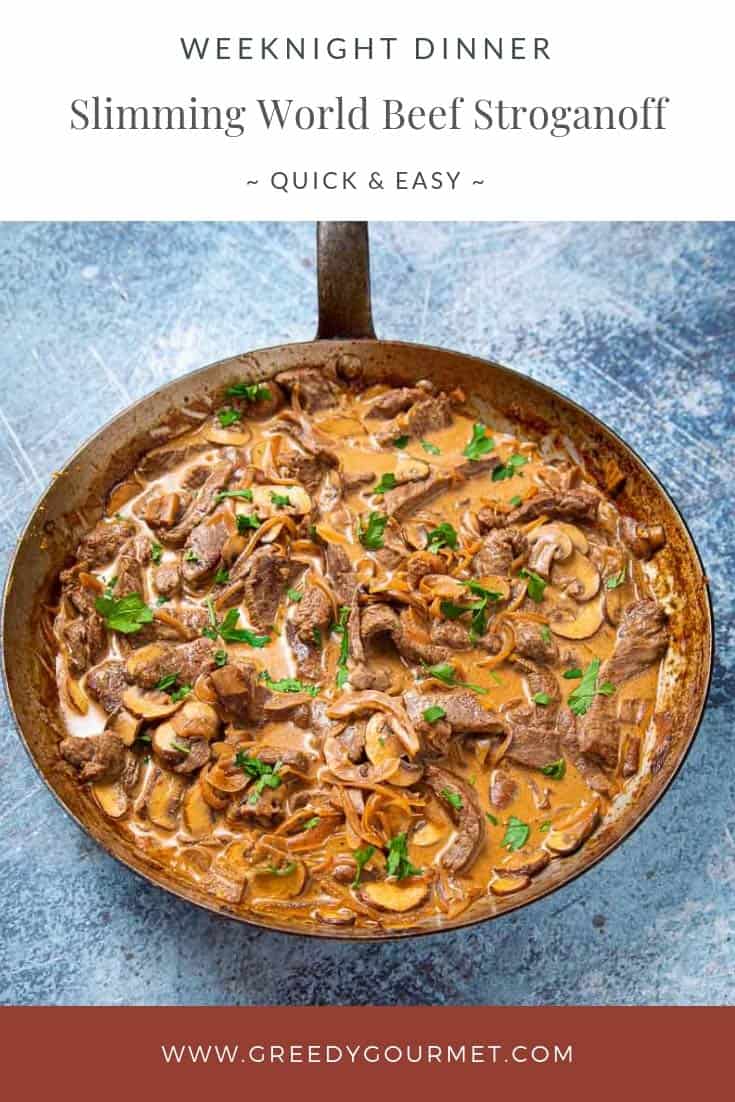 slimming world beef stroganoff simmering in a pan 