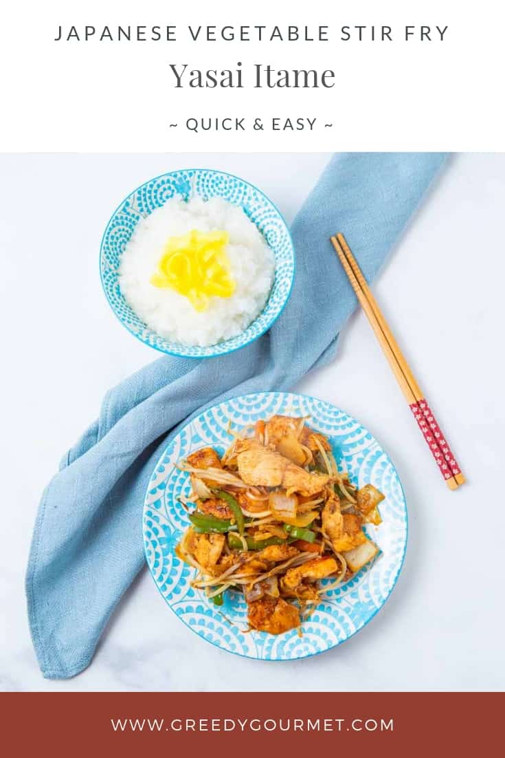 A plate of yasai itame and a bowl of white rice white 