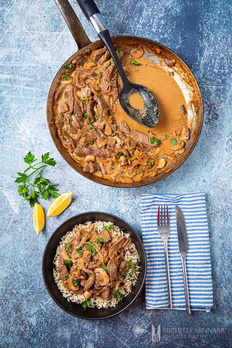 A bowl of brown slimming world beef stroganoff