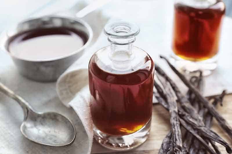 Liquid vanilla in a glass jar 