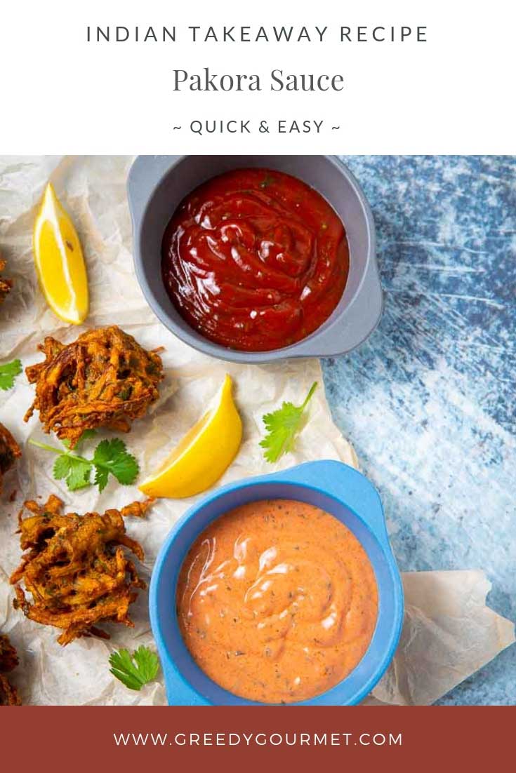 Two bowls of pakora sauce with fried canape