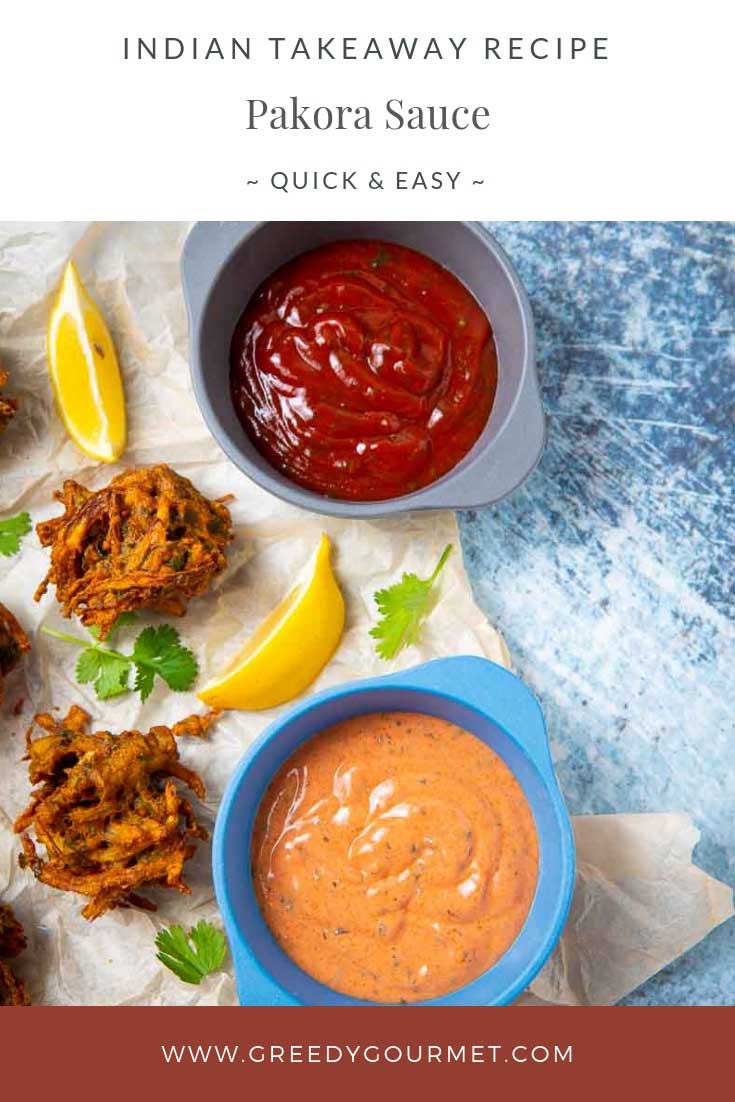 Two bowls of pakora sauce with fried canape 