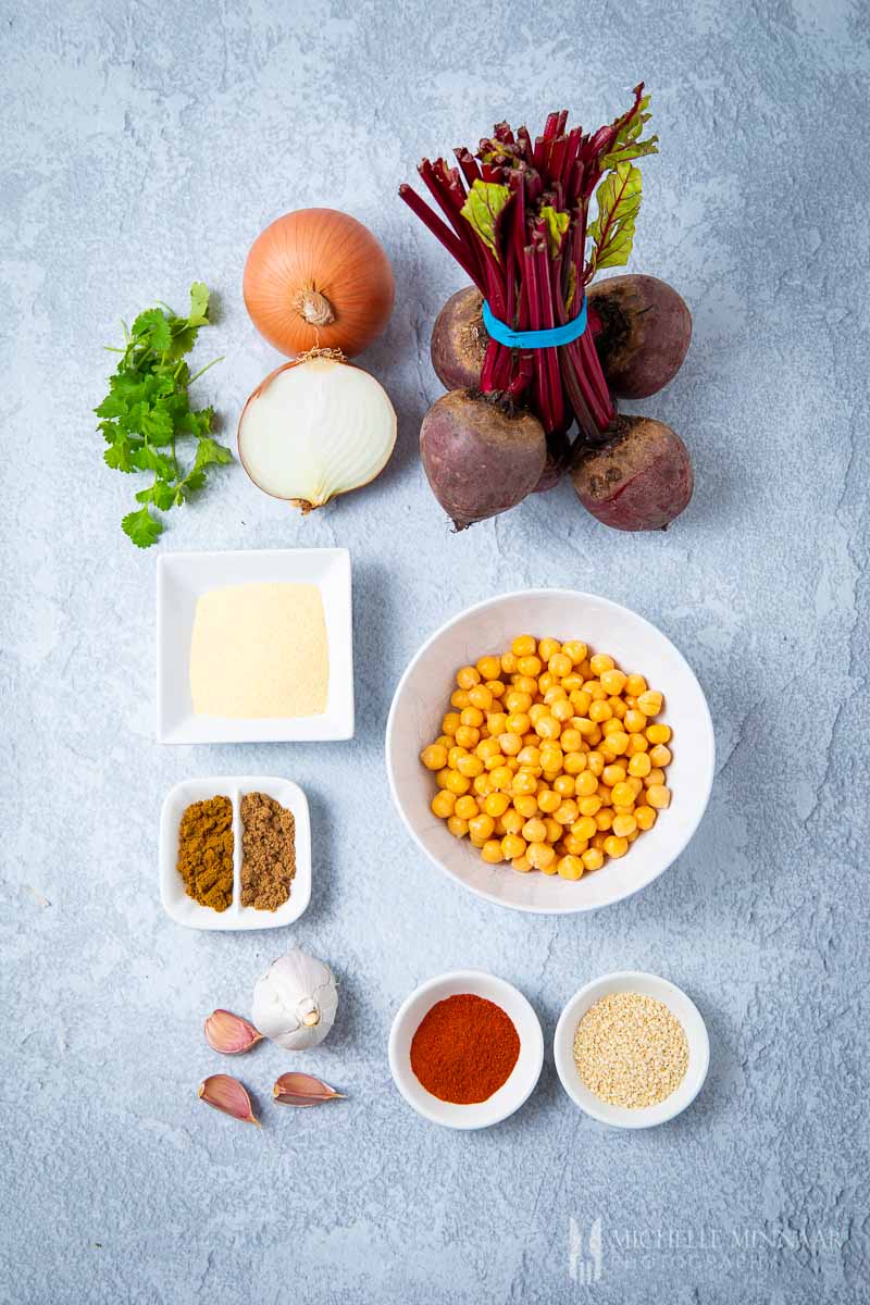Ingredients to make beetroot falafal