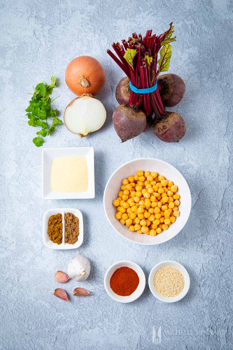 Ingredients to make beetroot falafal 