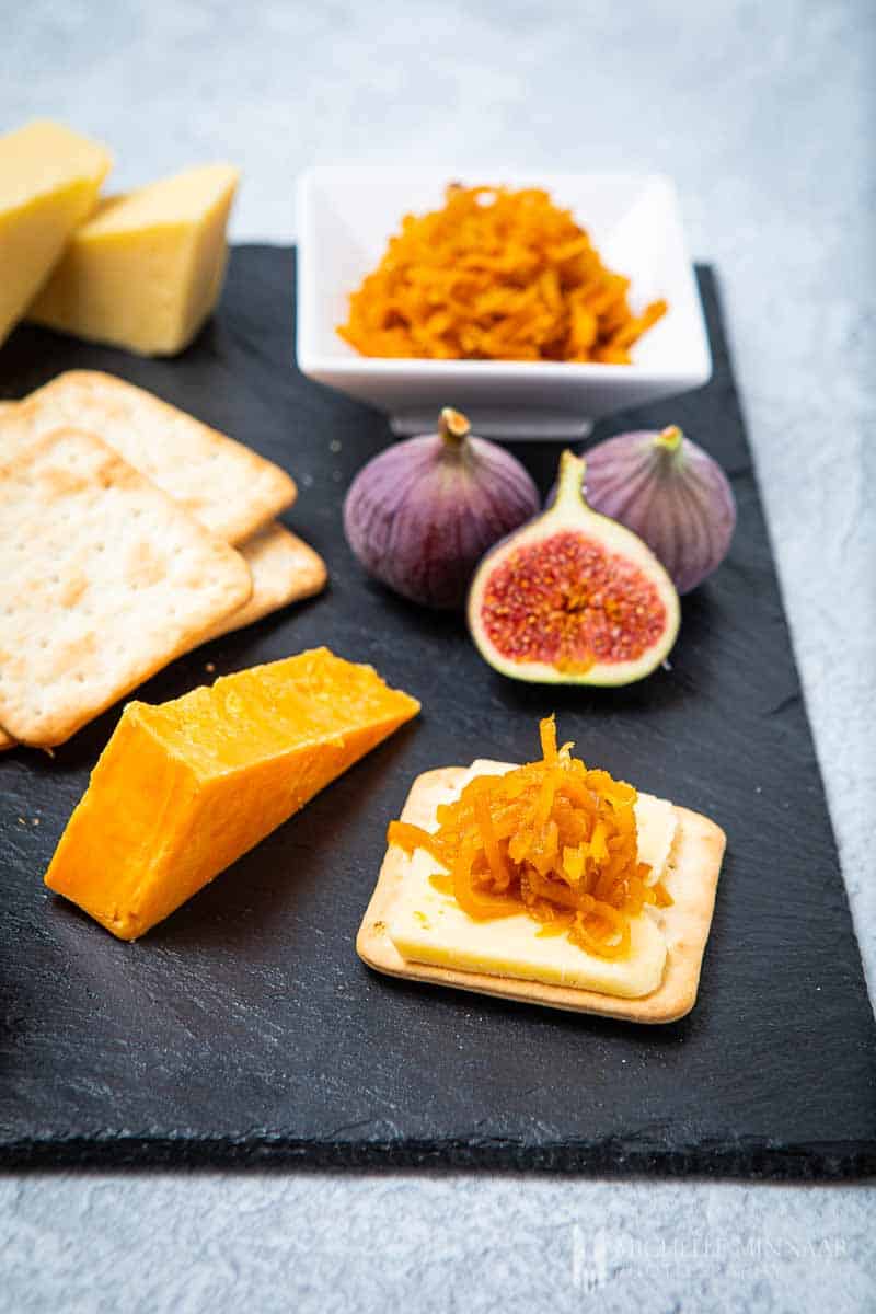 Figs, carrots, cheese, crackers 