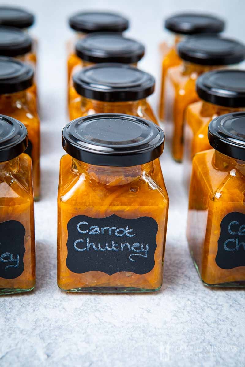 Jars of orange carrot chutney