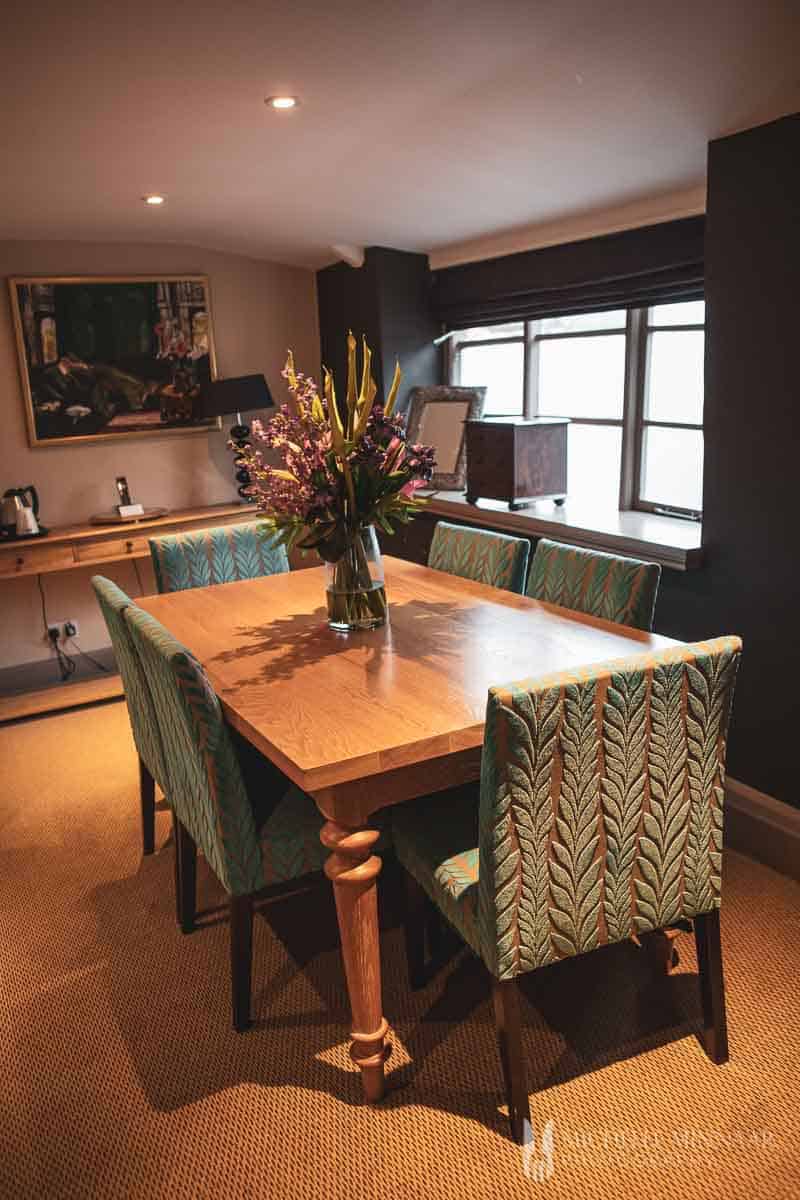 Dining room table at the Feathers