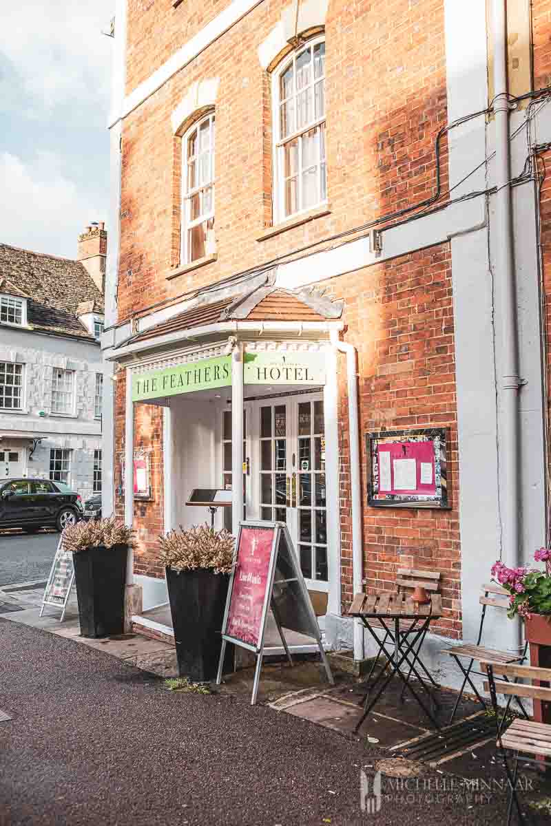 The exterior of The Feathers in Woodstock
