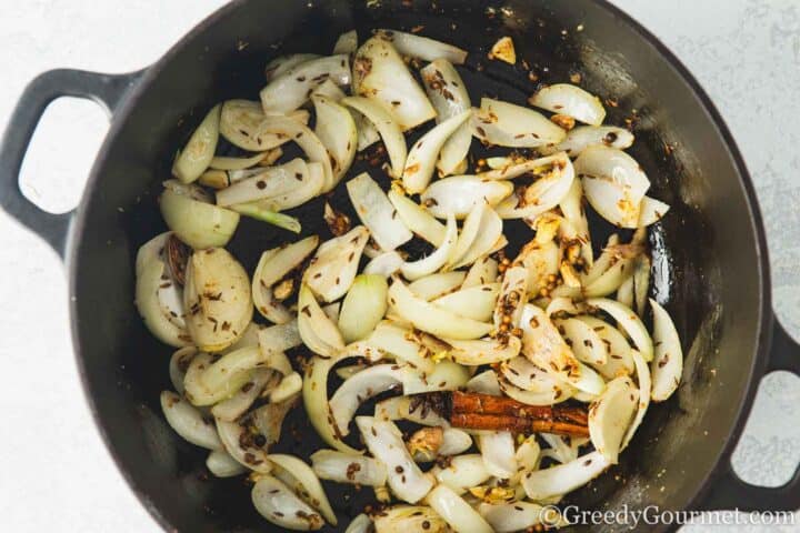 frying onion and ginger.