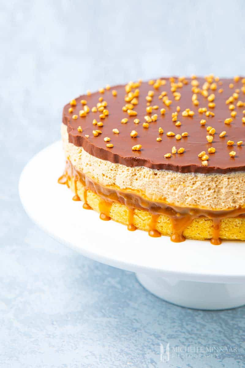 Layers of cheesecake and chocolate