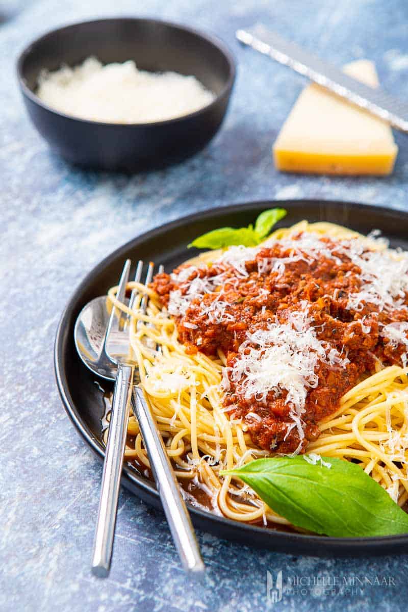 Plate of fresh slimming world spaghetti bolognese