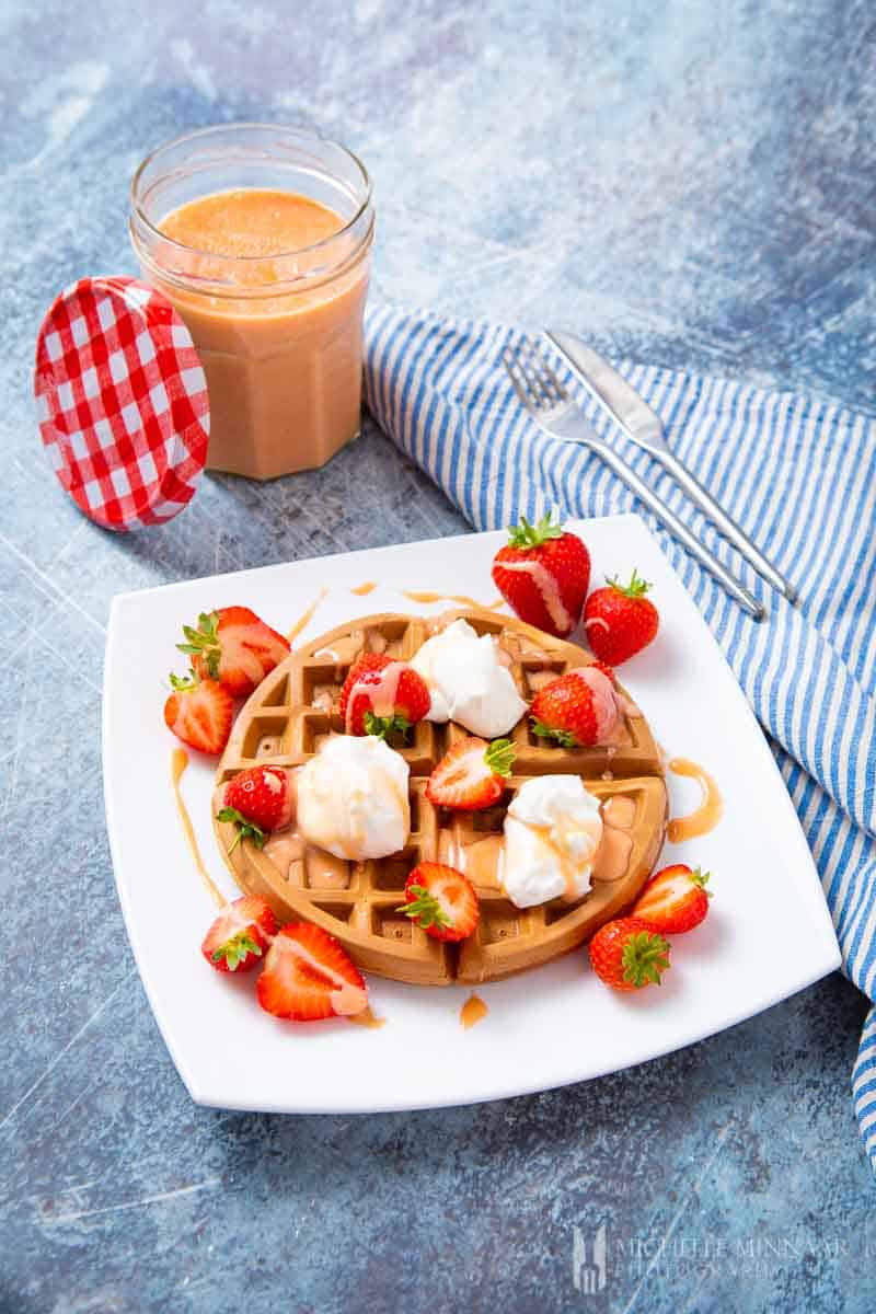 Waffle with cream and curd