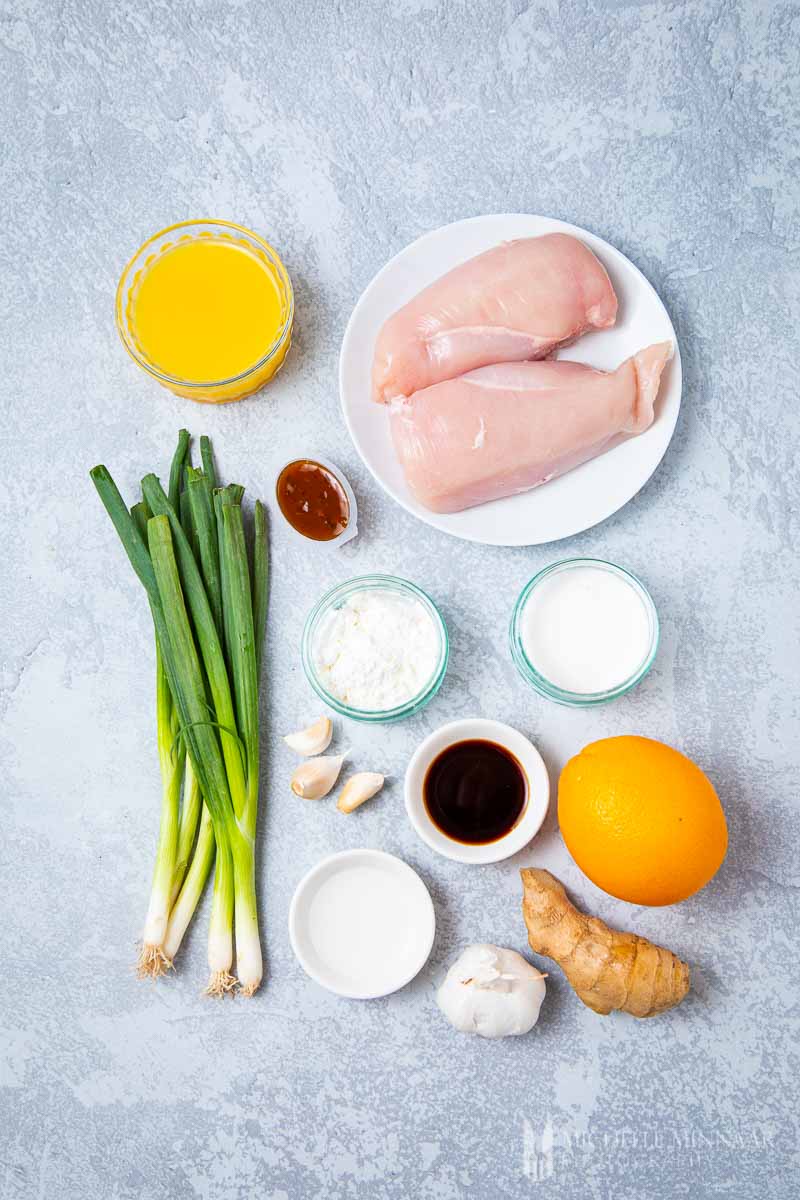 Ingredients to make Orange peel chicken