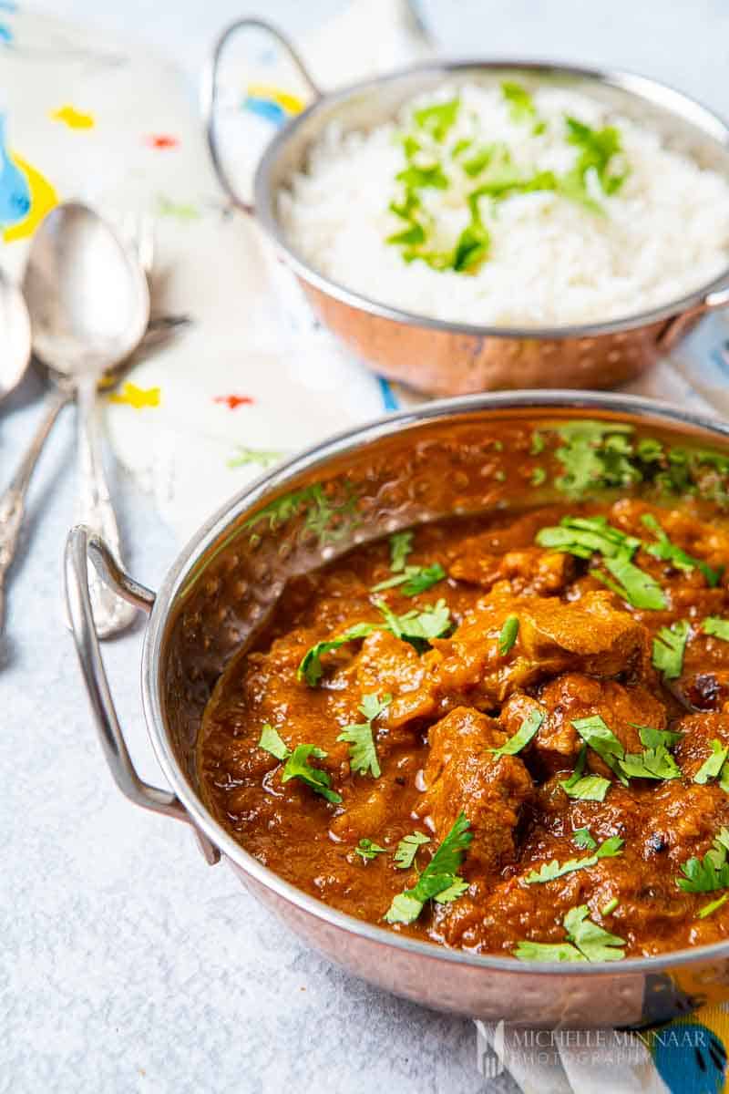 Bowl of lamb dopiaza and rice