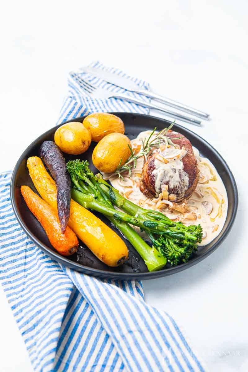 Plate of Lamb noisettes and root vegetables 