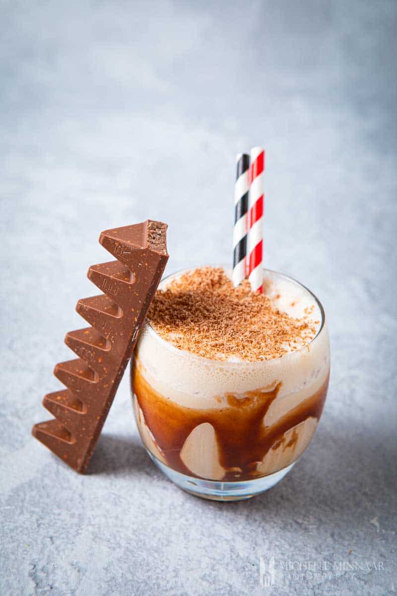 Bar of triangle shaped chocolate and a Toblerone cocktail