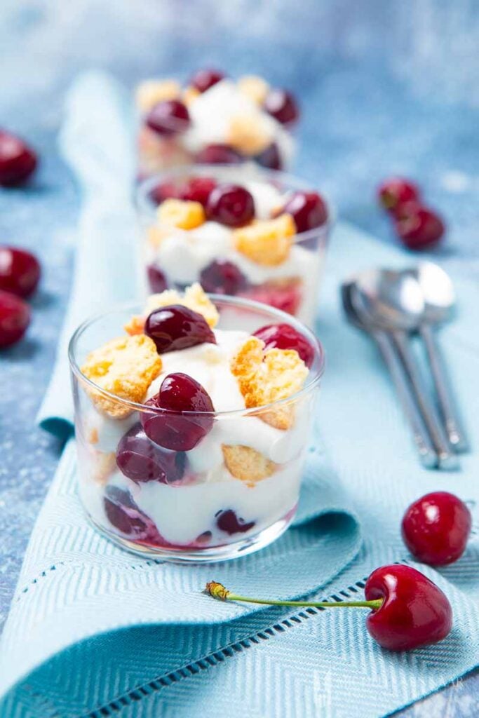 amaretto cherries in a glass for parfait