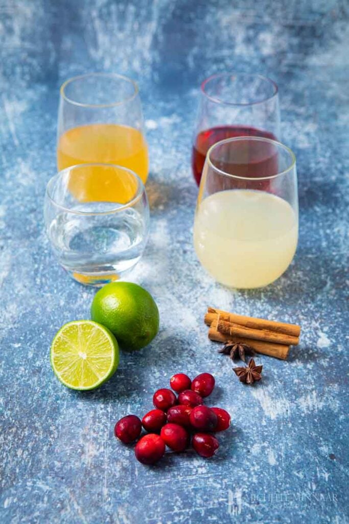 Ingredients to make a Christmas gin cocktail