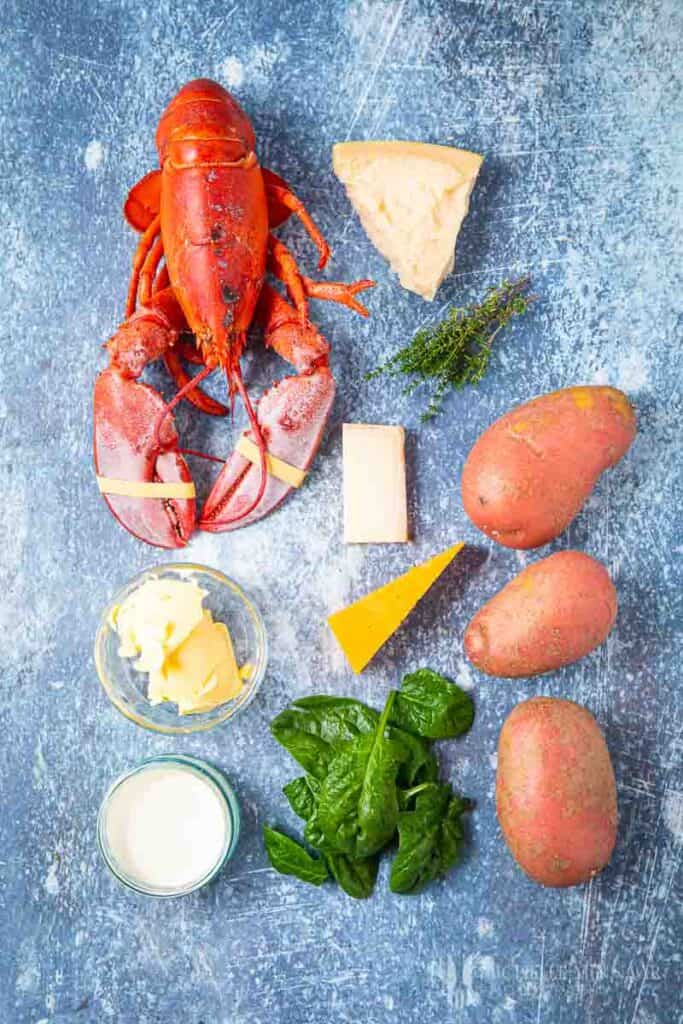 Ingredients to make lobster gratin