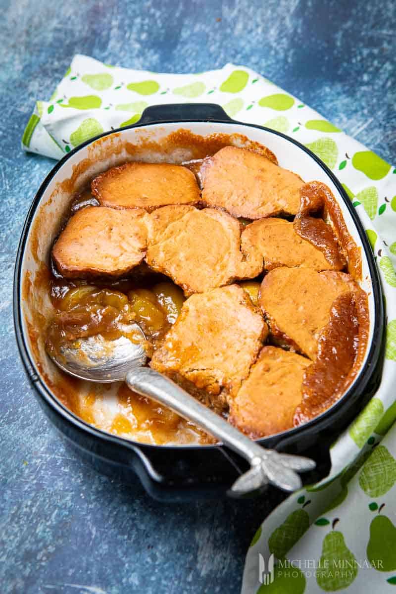 Cooked pears with a soft crust