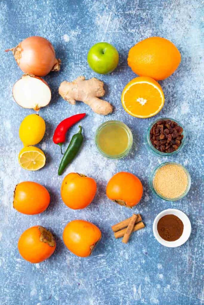 Ingredients to make persimmon chutney