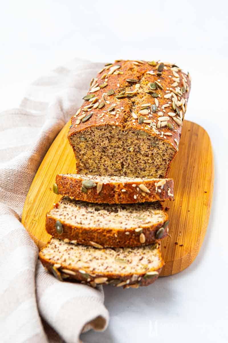 Loaf of chia bread sliced.